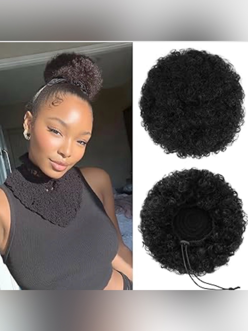 New! Unworn! Human Hair Afro Puff Drawstring Ponytail, similar to 1B Natural Bla